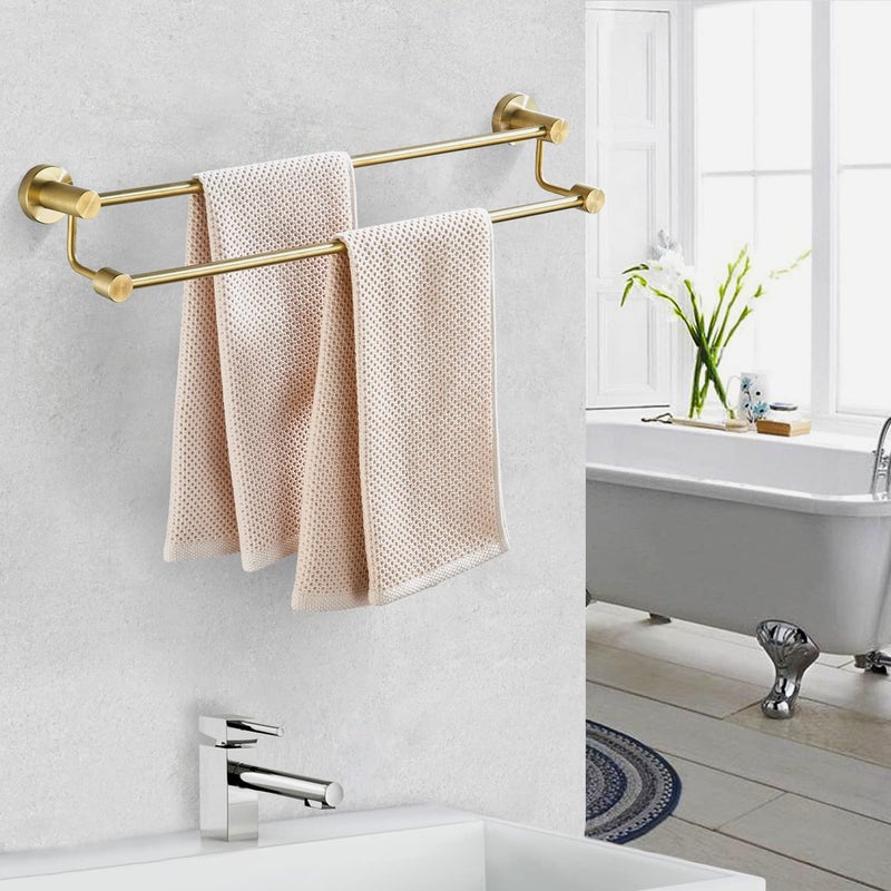 BATHSIR Adjustable Brushed Gold Double Bath Towel Bar,14.56-27.55 Inches Wall Mount Towel Rack for Bathroom, SUS304 Stainless Steel Towel Holder Hanger - Image 5